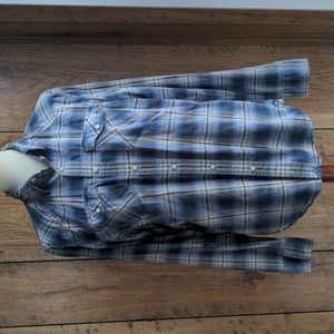 American Eagle Outfitters Men's Blue Plaid Snap Button Long Sleeve Shirt